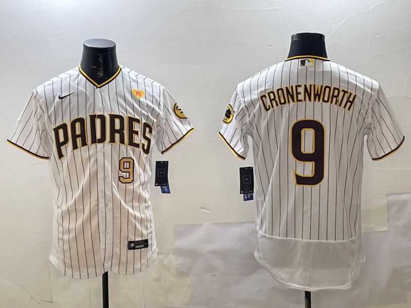 Men San Diego Padres 9 Cronenworth White Stripe Elite 2025 Nike MLB Jersey style 9
